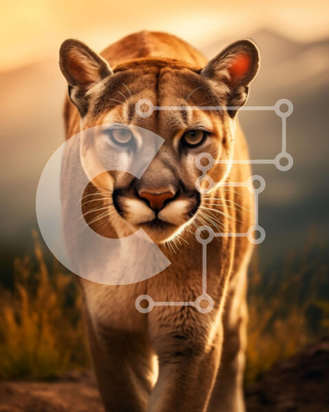 Intra Συλλεκτικό Ξύλινο Παζλ Plywood  4mm - Majestic Mountain Lion στο χρυσό ηλιοβασίλεμα Σε Ξύλινο Κουτί - Διαστάσεις: 10x10 cm – 25 κομμάτια