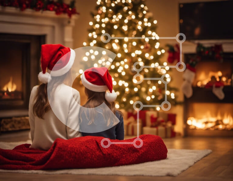 Intra Συλλεκτικό Ξύλινο Παζλ Plywood  4mm - Παιδιά που γιορτάζουν τα Χριστούγεννα με ένα δέντρο και τζάκι Σε Ξύλινο Κουτί - Διαστάσεις: 10x10 cm – 25 κομμάτια