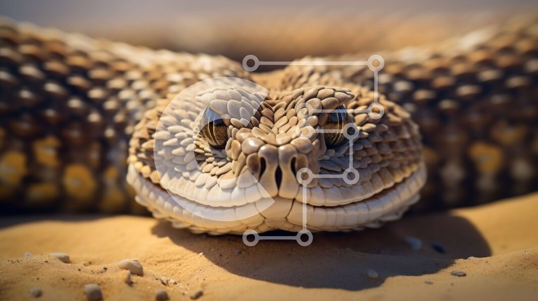 Σετ των 2 Intra Συλλεκτικό Ξύλινο Παζλ Plywood  4mm - Κοντινή όψη του κεφαλιού ενός κροταλία Σε Ξύλινο Κουτί - Διαστάσεις: 10x10 cm – 25 κομμάτια