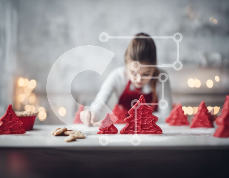 Intra Συλλεκτικό Ξύλινο Παζλ Plywood  4mm - Νεαρό κορίτσι που φτιάχνει χριστουγεννιάτικα δέντρα μπισκότων Σε Ξύλινο Κουτί - Διαστάσεις: 10x10 cm – 25 κομμάτια