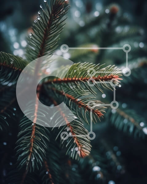 Intra Συλλεκτικό Ξύλινο Παζλ Plywood  4mm - Κοντινή εικόνα ενός κλάδου πεύκου με σταγονίδια νερού Σε Ξύλινο Κουτί - Διαστάσεις: 10x10 cm – 25 κομμάτια