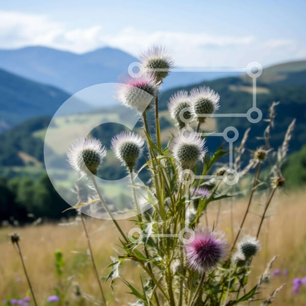 Intra Συλλεκτικό Ξύλινο Παζλ Plywood  4mm - Πεδίο με ψηλά χόρτα και γαϊδουράγκαθα με βουνά στο φόντο Σε Ξύλινο Κουτί - Διαστάσεις: 10x10 cm – 25 κομμάτια