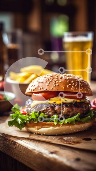 Intra Συλλεκτικό Ξύλινο Παζλ Plywood  4mm - Λαχταριστό χάμπουργκερ με φρέσκα χόρτα και τραγανές πατάτες Σε Ξύλινο Κουτί - Διαστάσεις: 10x10 cm – 25 κομμάτια