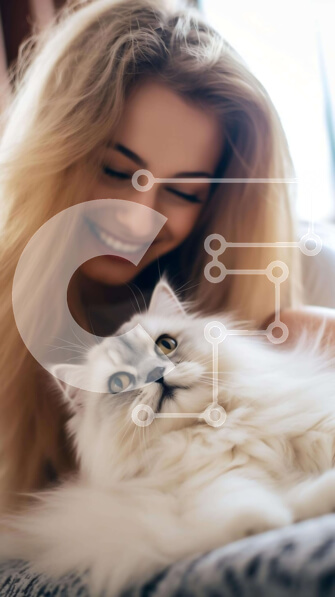 Intra Συλλεκτικό Ξύλινο Παζλ Plywood  4mm - Γυναίκα που απολαμβάνει το χρόνο με την άσπρη αφράτη γάτα και την οικογένειά της Σε Ξύλινο Κουτί - Διαστάσεις Puzzle: 10x10 cm – 25 κομμάτια