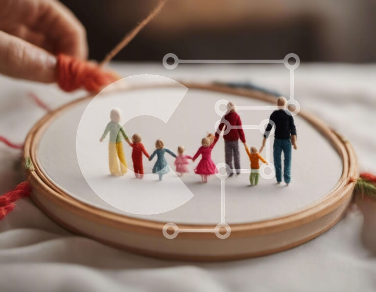 Intra Συλλεκτικό Ξύλινο Παζλ Plywood  4mm - Άτομο που κρατά τσέρκι κεντήματος με μικροσκοπικά μέλη της οικογένειας Σε Ξύλινο Κουτί - Διαστάσεις Puzzle: 10x10 cm – 25 κομμάτια