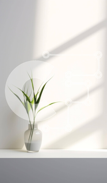 Intra Συλλεκτικό Ξύλινο Παζλ Plywood  4mm - Άδειο βάζο με πράσινο φυτό σε λευκό τοίχο στο φως του ήλιου Σε Ξύλινο Κουτί - Διαστάσεις Puzzle: 10x10 cm – 25 κομμάτια