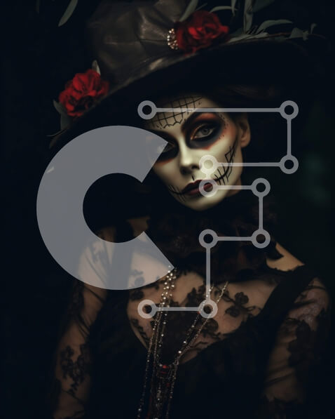 Intra Συλλεκτικό Ξύλινο Παζλ Plywood  4mm - Αποκριάτικο πορτρέτο μιας γυναίκας με σκελετό κοστούμι και κόκκινα τριαντάφυλλα Σε Ξύλινο Κουτί - Διαστάσεις Puzzle: 10x10 cm – 25 κομμάτια