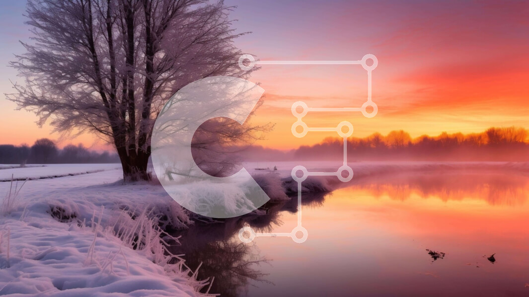 Intra Συλλεκτικό Ξύλινο Παζλ Plywood  4mm - Χιονισμένο τοπίο ποταμού στο ηλιοβασίλεμα Σε Ξύλινο Κουτί - Διαστάσεις: 10x10 cm – 25 κομμάτια