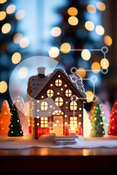 Intra Συλλεκτικό Ξύλινο Παζλ Plywood  4mm - Εορταστικό Σπίτι με μελόψωμο σε φόντο χριστουγεννιάτικων δέντρων Σε Ξύλινο Κουτί - Διαστάσεις: 10x10 cm – 25 κομμάτια