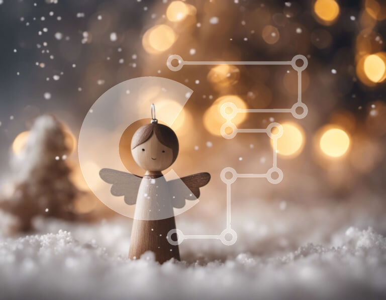 Intra Συλλεκτικό Ξύλινο Παζλ Plywood  4mm - Χριστουγεννιάτικο ειδώλιο αγγέλου στο χιόνι που περιβάλλεται από δέντρα και διακοσμήσεις Σε Ξύλινο Κουτί - Διαστάσεις: 10x10 cm – 25 κομμάτια