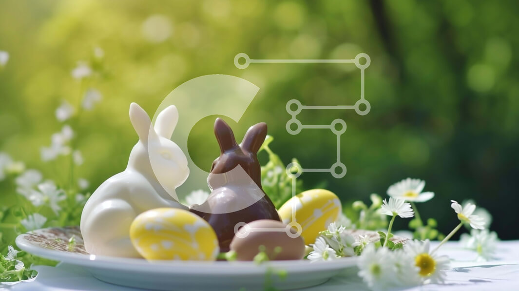 Intra Συλλεκτικό Ξύλινο Παζλ Plywood  4mm - Σοκολατένια κουνελάκια με θέμα το Πάσχα σε λευκό πιάτο με λουλούδια και αυγά Σε Ξύλινο Κουτί - Διαστάσεις: 10x10 cm – 25 κομμάτια