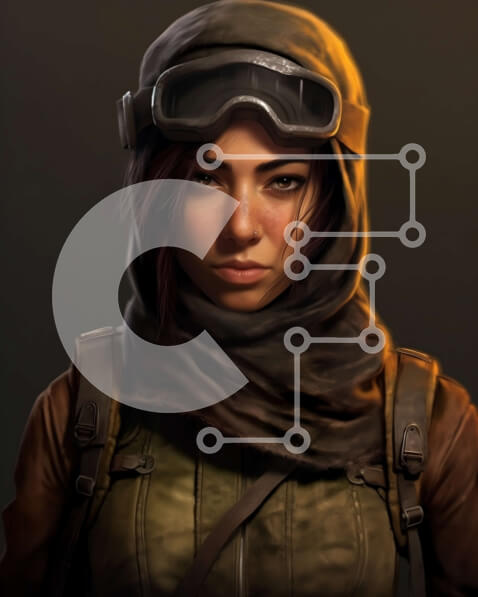 Intra Συλλεκτικό Ξύλινο Παζλ Plywood  4mm - Μετα-αποκαλυπτική γυναίκα με κουκούλα και γυαλιά - Φωτογραφία Αρχείου Σε Ξύλινο Κουτί - Διαστάσεις Puzzle: 10x10 cm – 25 κομμάτια