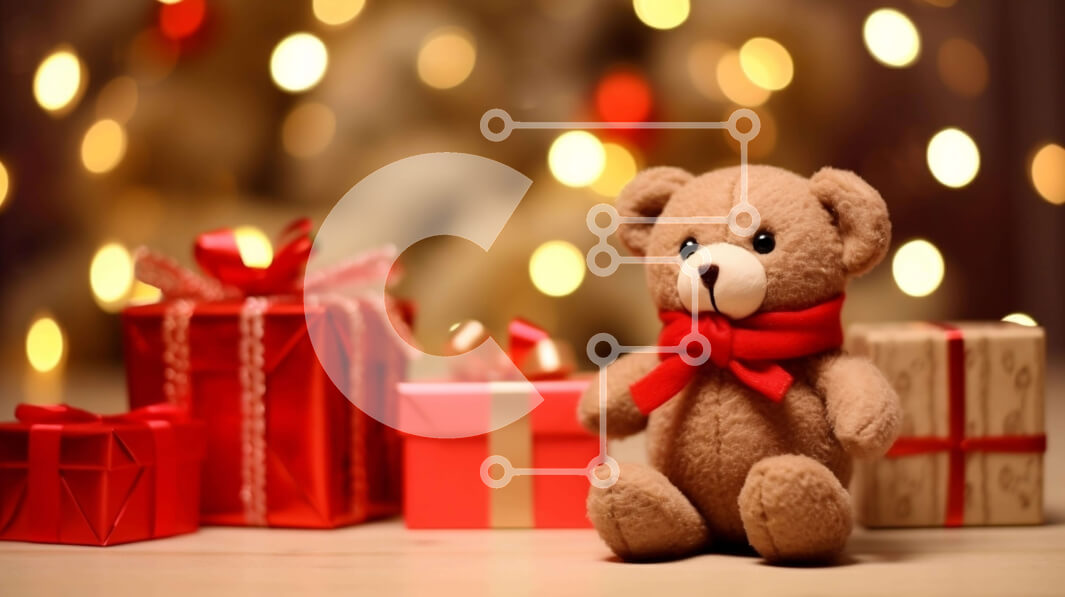 Intra Συλλεκτικό Ξύλινο Παζλ Plywood  4mm - Αρκουδάκι με κουτιά δώρων και χριστουγεννιάτικα στολίδια Σε Ξύλινο Κουτί - Διαστάσεις: 10x10 cm – 25 κομμάτια