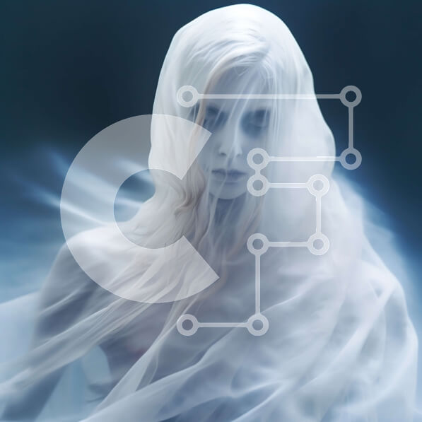 Intra Συλλεκτικό Ξύλινο Παζλ Plywood  4mm - Πλωτή γυναίκα με λευκό πέπλο σε σκούρο μπλε φόντο Σε Ξύλινο Κουτί - Διαστάσεις Puzzle: 10x10 cm – 25 κομμάτια