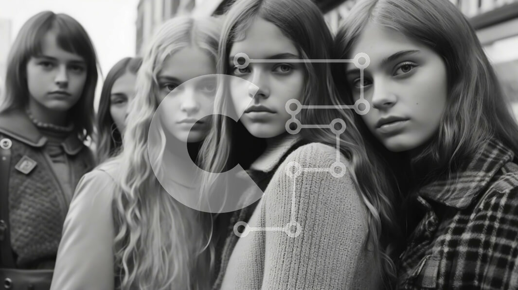 Intra Συλλεκτικό Ξύλινο Παζλ Plywood  4mm - Νεαρές γυναίκες με μακριά παλτό πόζαραν στο City Street Σε Ξύλινο Κουτί - Διαστάσεις Puzzle: 10x10 cm – 25 κομμάτια