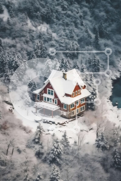 Σετ των 2 Intra Συλλεκτικό Ξύλινο Παζλ Plywood  4mm - Γοητευτικό κόκκινο σπίτι στην καρδιά των χιονισμένων βουνών με αειθαλή δέντρα Σε Ξύλινο Κουτί - Διαστάσεις: 10x10 cm – 25 κομμάτια