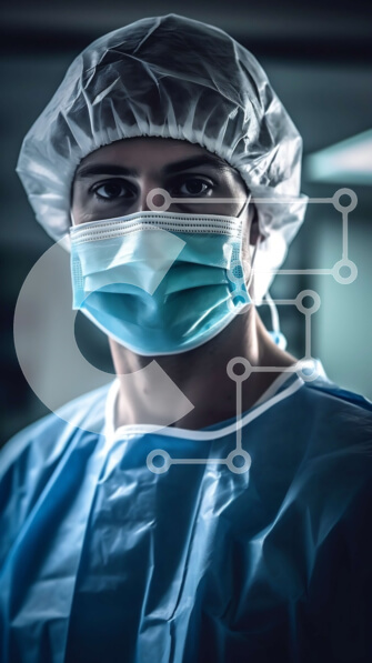 Intra Συλλεκτικό Ξύλινο Παζλ Plywood  4mm - Σοβαρός άνδρας χειρουργός με μπλε χειρουργική τουαλέτα και μάσκα στο χειρουργείο Σε Ξύλινο Κουτί - Διαστάσεις Puzzle: 10x10 cm – 25 κομμάτια