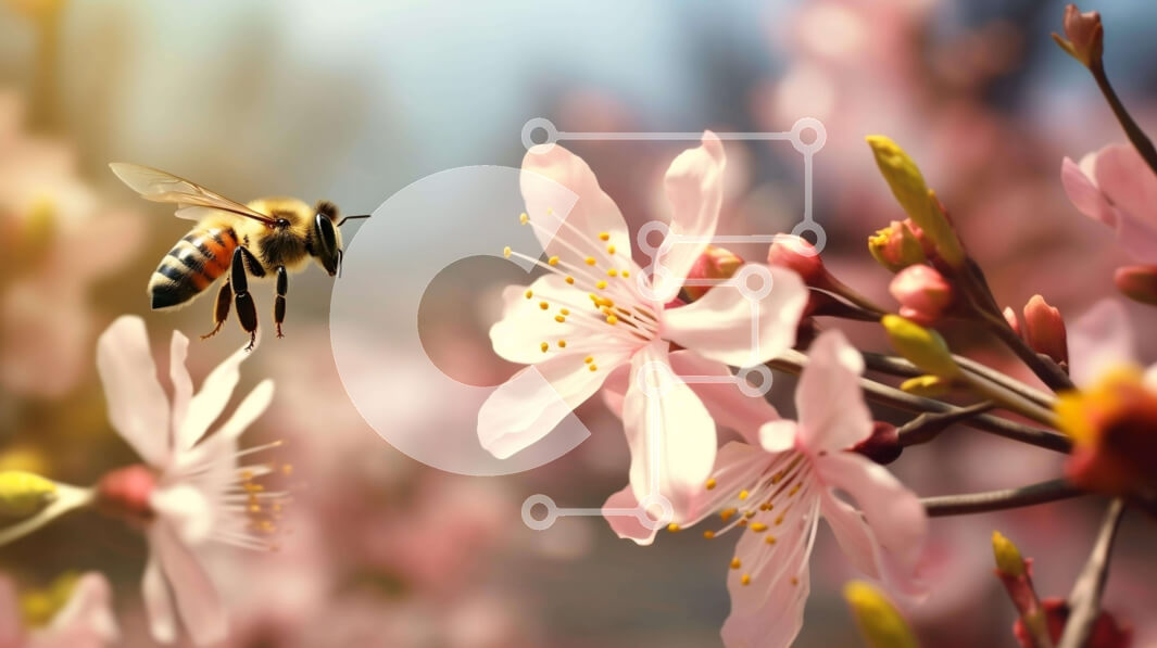 Intra Συλλεκτικό Ξύλινο Παζλ Plywood  4mm - Άνθη μελισσών και κερασιών την άνοιξη Σε Ξύλινο Κουτί - Διαστάσεις: 10x10 cm – 25 κομμάτια