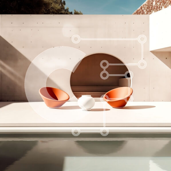 Intra Συλλεκτικό Ξύλινο Παζλ Plywood  4mm - Κομψή πισίνα με πορτοκαλί ξαπλώστρα και κυκλικό παράθυρο Σε Ξύλινο Κουτί - Διαστάσεις Puzzle: 10x10 cm – 25 κομμάτια