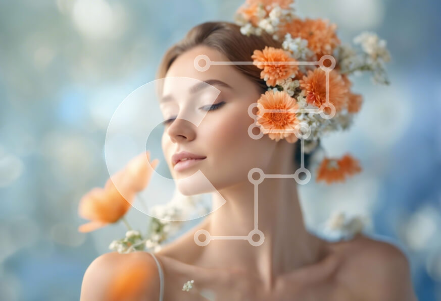 Intra Συλλεκτικό Ξύλινο Παζλ Plywood  4mm - Νεαρή γυναίκα με πορτοκαλί λουλούδια στα μαλλιά της Σε Ξύλινο Κουτί - Διαστάσεις Puzzle: 10x10 cm – 25 κομμάτια