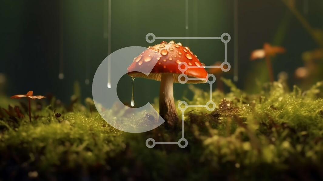 Intra Συλλεκτικό Ξύλινο Παζλ Plywood  4mm - Όμορφη εικόνα ενός κόκκινου μανιταριού σε ένα πράσινο δάσος με σταγόνες βροχής Σε Ξύλινο Κουτί - Διαστάσεις: 10x10 cm – 25 κομμάτια