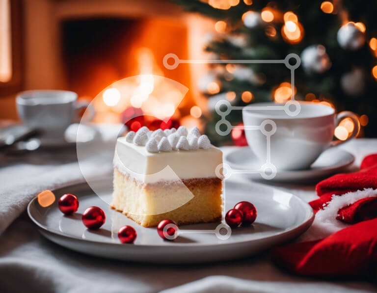 Σετ των 2 Intra Συλλεκτικό Ξύλινο Παζλ Plywood  4mm - Λευκή τούρτα με φλιτζάνια καφέ και χριστουγεννιάτικα στολίδια Σε Ξύλινο Κουτί - Διαστάσεις: 10x10 cm – 25 κομμάτια