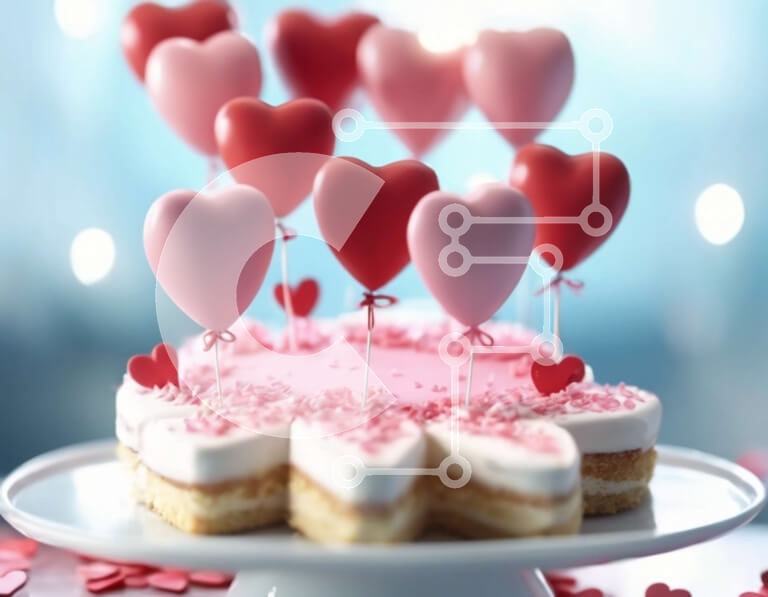 Intra Συλλεκτικό Ξύλινο Παζλ Plywood  4mm - Τούρτα του Αγίου Βαλεντίνου με μπαλόνια σε σχήμα καρδιάς Σε Ξύλινο Κουτί - Διαστάσεις: 10x10 cm – 25 κομμάτια