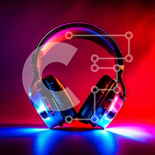 Intra Συλλεκτικό Ξύλινο Παζλ Plywood  4mm - Κομψά και μοντέρνα ακουστικά σε κόκκινο, μπλε και μωβ με λευκές πινελιές Σε Ξύλινο Κουτί - Διαστάσεις Puzzle: 10x10 cm – 25 κομμάτια