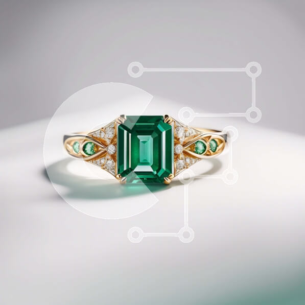 Σετ των 2 Intra Συλλεκτικό Ξύλινο Παζλ Plywood  4mm - Εκπληκτικό δαχτυλίδι από σμαράγδι και διαμάντια σε λευκό φόντο Σε Ξύλινο Κουτί - Διαστάσεις: 10x10 cm – 25 κομμάτια