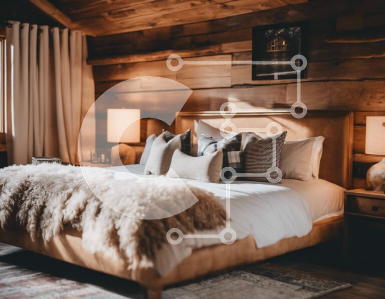 Intra Συλλεκτικό Ξύλινο Παζλ Plywood  4mm - Ρουστίκ υπνοδωμάτιο με ξύλινους τοίχους και άνετο κρεβάτι Σε Ξύλινο Κουτί - Διαστάσεις Puzzle: 10x10 cm – 25 κομμάτια