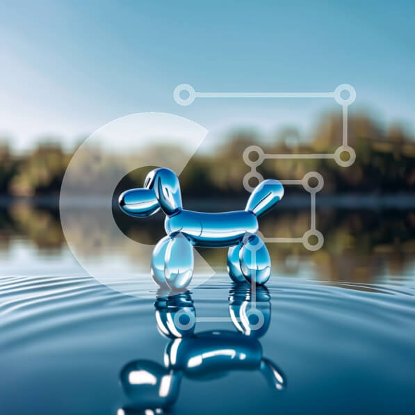 Intra Συλλεκτικό Ξύλινο Παζλ Plywood  4mm - Μοναδική εικόνα ενός μπλε σκύλου με μπαλόνι που επιπλέει στο νερό Σε Ξύλινο Κουτί - Διαστάσεις: 10x10 cm – 25 κομμάτια