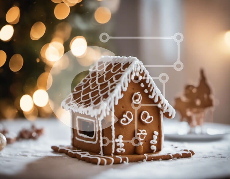 Intra Συλλεκτικό Ξύλινο Παζλ Plywood  4mm - Σπίτι με μελόψωμο με χριστουγεννιάτικο δέντρο και νιφάδες χιονιού Σε Ξύλινο Κουτί - Διαστάσεις: 10x10 cm – 25 κομμάτια