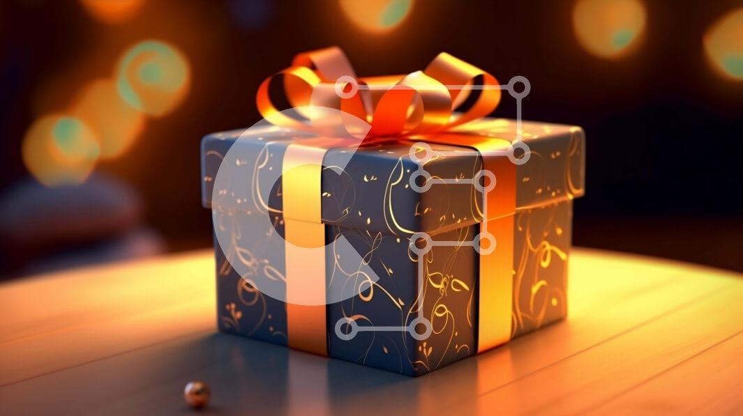 Intra Συλλεκτικό Ξύλινο Παζλ Plywood  4mm - Μπλε κουτί δώρου με πορτοκαλί κορδέλα και φωτάκια Σε Ξύλινο Κουτί - Διαστάσεις Puzzle: 10x10 cm – 25 κομμάτια