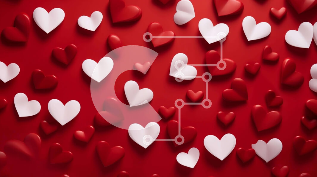 Intra Συλλεκτικό Ξύλινο Παζλ Plywood  4mm - Κόκκινο φόντο με λευκές και κόκκινες καρδιές Σε Ξύλινο Κουτί - Διαστάσεις Puzzle: 10x10 cm – 25 κομμάτια