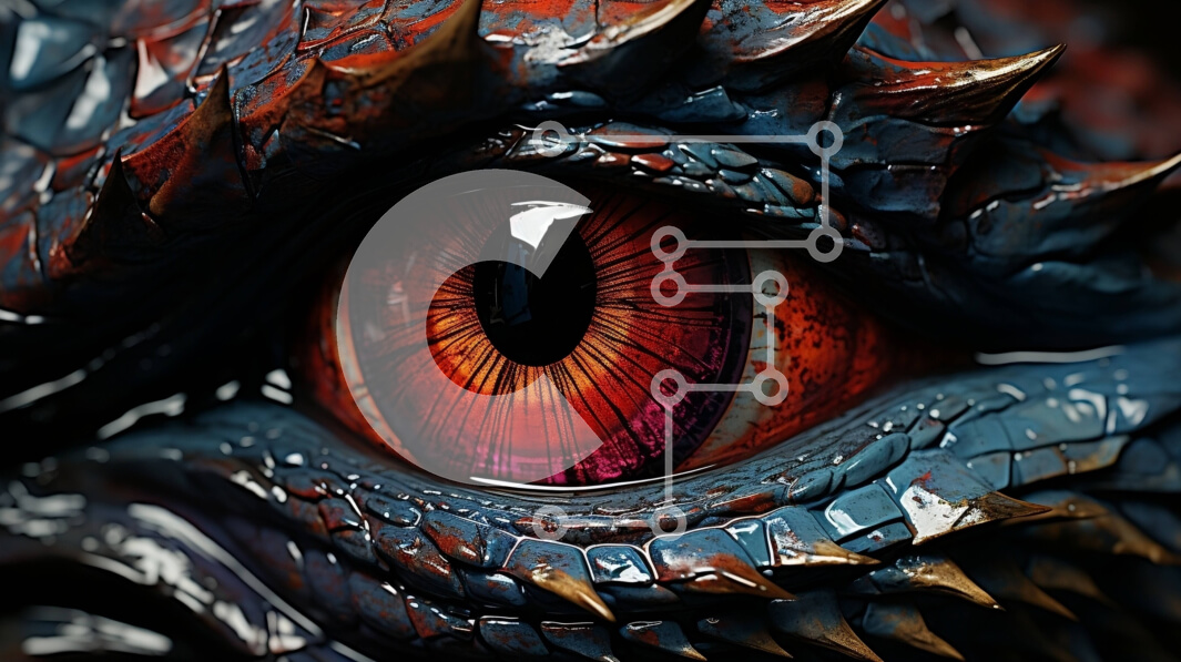 Intra Συλλεκτικό Ξύλινο Παζλ Plywood  4mm - Εκπληκτική κοντινή πλάνο του ματιού ενός δράκου με κόκκινη ίριδα και αιχμηρούς κυνόδοντες Σε Ξύλινο Κουτί - Διαστάσεις: 10x10 cm – 25 κομμάτια