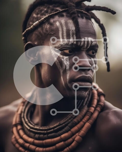 Intra Συλλεκτικό Ξύλινο Παζλ Plywood  4mm - Άνδρας που φορά παραδοσιακά αφρικανικά ρούχα και κοσμήματα Σε Ξύλινο Κουτί - Διαστάσεις Puzzle: 10x10 cm – 25 κομμάτια