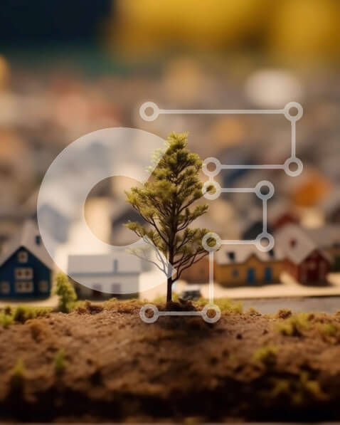 Intra Συλλεκτικό Ξύλινο Παζλ Plywood  4mm - Γραφική εικόνα μιας μικρής πόλης με σπίτια και ένα δέντρο Σε Ξύλινο Κουτί - Διαστάσεις Puzzle: 10x10 cm – 25 κομμάτια