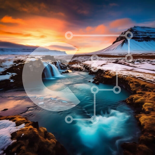 Intra Συλλεκτικό Ξύλινο Παζλ Plywood  4mm - Όμορφη εικόνα ενός καταρράκτη στην Ισλανδία στο ηλιοβασίλεμα Σε Ξύλινο Κουτί - Διαστάσεις: 10x10 cm – 25 κομμάτια