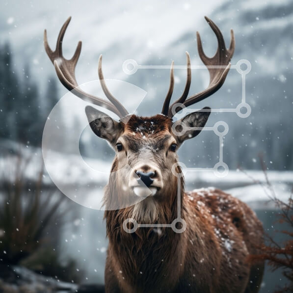 Intra Συλλεκτικό Ξύλινο Παζλ Plywood  4mm - Μεγάλα αρσενικά ελάφια στο χιόνι με ελαφοκέρατα καλυμμένα στο χιόνι Σε Ξύλινο Κουτί - Διαστάσεις: 10x10 cm – 25 κομμάτια