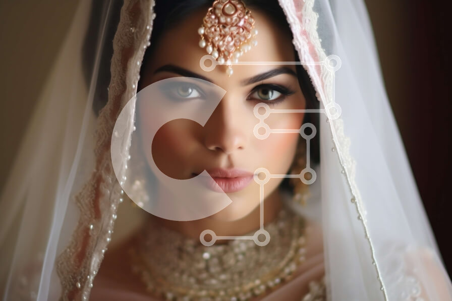 Intra Συλλεκτικό Ξύλινο Παζλ Plywood  4mm - Σοβαρή νύφη με λευκό νυφικό με πέπλο και κοσμήματα Σε Ξύλινο Κουτί - Διαστάσεις Puzzle: 10x10 cm – 25 κομμάτια