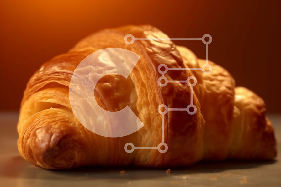 Σετ των 2 Intra Συλλεκτικό Ξύλινο Παζλ Plywood  4mm - Κοντινή εικόνα ενός κρουασάν σε ένα τραπέζι Σε Ξύλινο Κουτί - Διαστάσεις: 10x10 cm – 25 κομμάτια