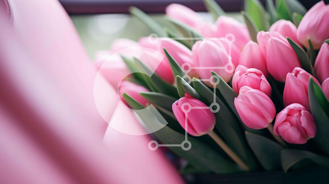 Intra Συλλεκτικό Ξύλινο Παζλ Plywood  4mm - Μπουκέτο με ροζ τουλίπες σε ένα αυτοκίνητο Σε Ξύλινο Κουτί - Διαστάσεις: 10x10 cm – 25 κομμάτια