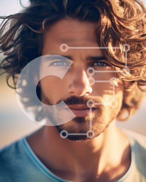 Intra Συλλεκτικό Ξύλινο Παζλ Plywood  4mm - Σοβαρός άντρας με μακριά κυματιστά σκούρα μαλλιά και γένια Σε Ξύλινο Κουτί - Διαστάσεις Puzzle: 10x10 cm – 25 κομμάτια