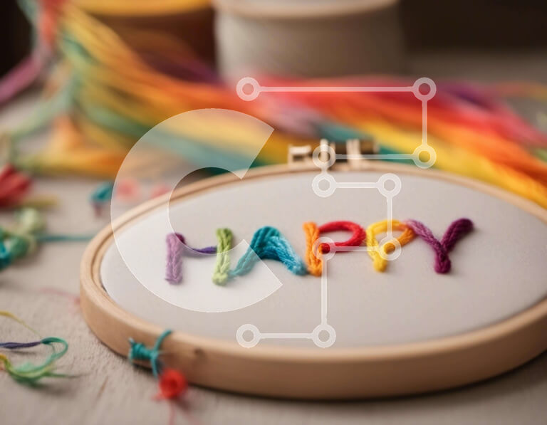 Intra Συλλεκτικό Ξύλινο Παζλ Plywood  4mm - Πολύχρωμο τσέρκι κεντήματος με Happy Word Σε Ξύλινο Κουτί - Διαστάσεις Puzzle: 10x10 cm – 25 κομμάτια