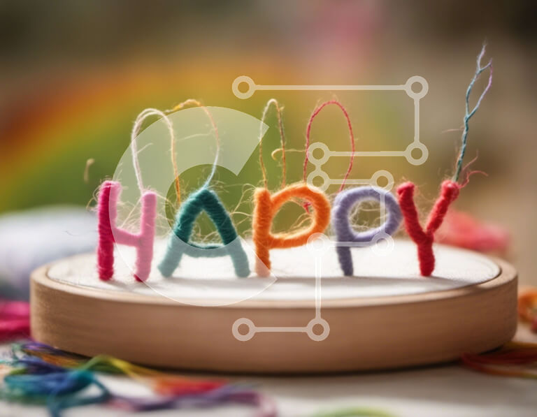 Intra Συλλεκτικό Ξύλινο Παζλ Plywood  4mm - Πολύχρωμο νήμα γλυπτό - Happy Σε Ξύλινο Κουτί - Διαστάσεις Puzzle: 10x10 cm – 25 κομμάτια