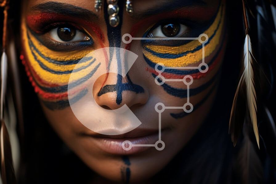 Intra Συλλεκτικό Ξύλινο Παζλ Plywood  4mm - Εκπληκτική εικόνα γυναίκας με ζωγραφισμένο πρόσωπο και φτερό κεφαλής Σε Ξύλινο Κουτί - Διαστάσεις Puzzle: 10x10 cm – 25 κομμάτια