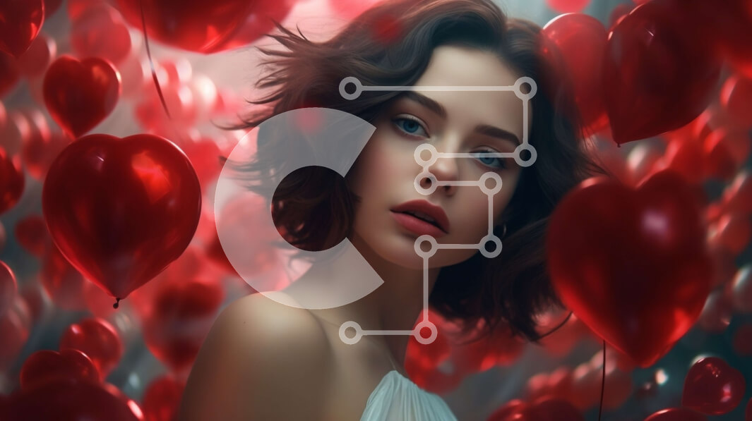 Intra Συλλεκτικό Ξύλινο Παζλ Plywood  4mm - Ρομαντική εικόνα γυναίκας με μπαλόνια σε σχήμα καρδιάς Σε Ξύλινο Κουτί - Διαστάσεις Puzzle: 10x10 cm – 25 κομμάτια