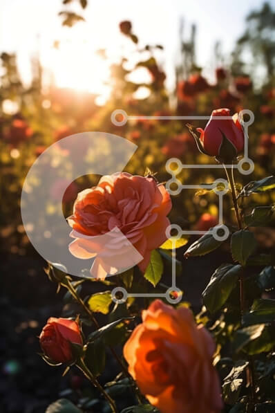 Σετ των 2 Intra Συλλεκτικό Ξύλινο Παζλ Plywood  4mm - Όμορφο χωράφι με πορτοκαλί τριαντάφυλλα με τη δύση του ηλίου Σε Ξύλινο Κουτί - Διαστάσεις: 10x10 cm – 25 κομμάτια