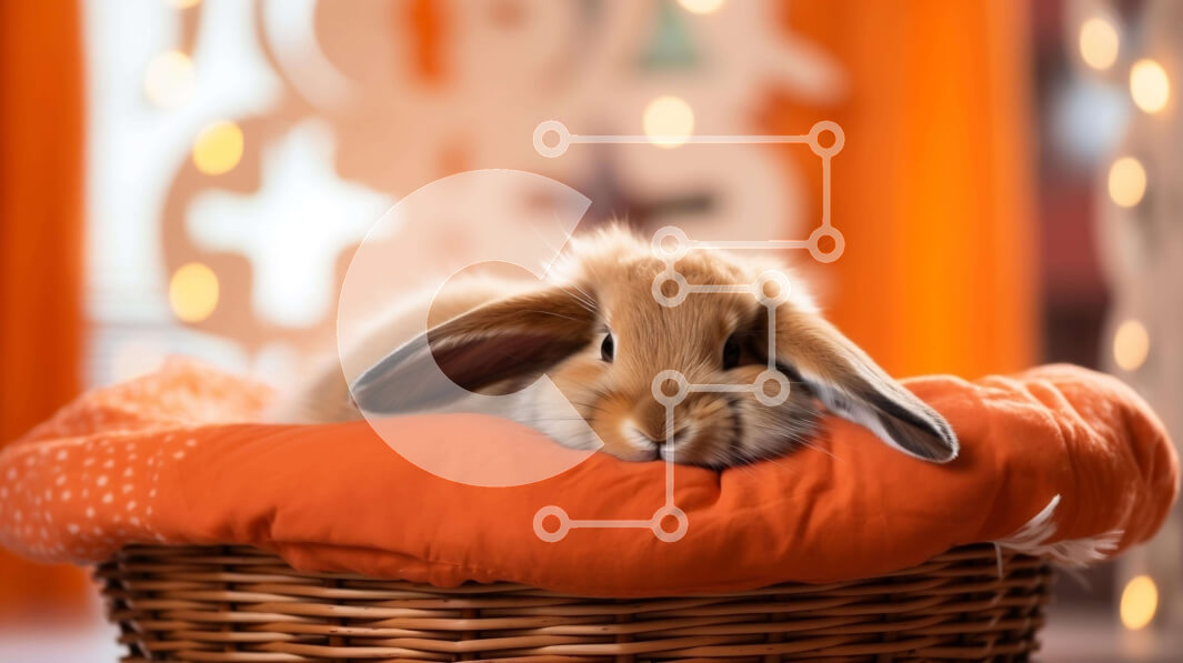 Intra Συλλεκτικό Ξύλινο Παζλ Plywood  4mm - Χαριτωμένο καφέ λαγουδάκι που στηρίζεται σε πορτοκαλί κουβέρτα σε ένα καλάθι Σε Ξύλινο Κουτί - Διαστάσεις: 10x10 cm – 25 κομμάτια