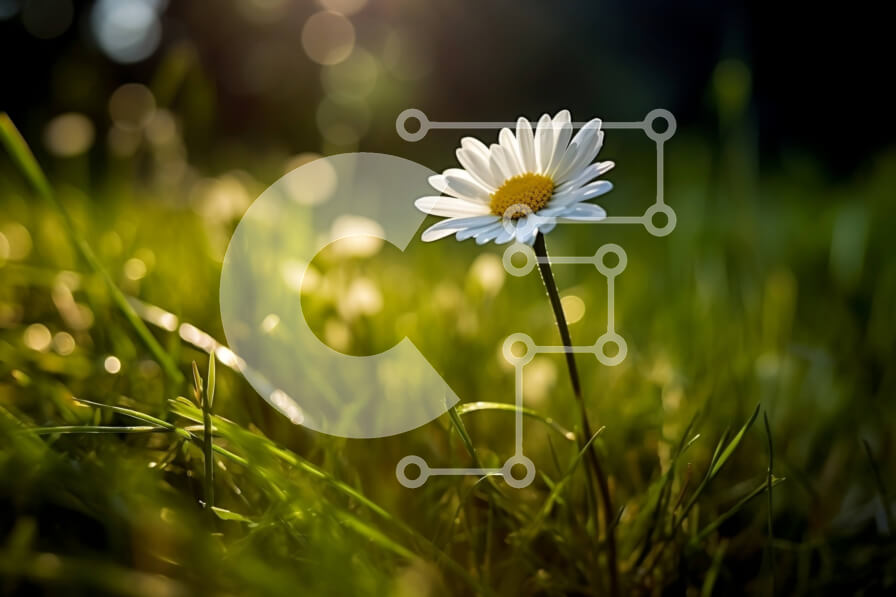 Intra Συλλεκτικό Ξύλινο Παζλ Plywood  4mm - Όμορφη εικόνα μιας λευκής μαργαρίτας σε ένα ηλιόλουστο πεδίο Σε Ξύλινο Κουτί - Διαστάσεις: 10x10 cm – 25 κομμάτια